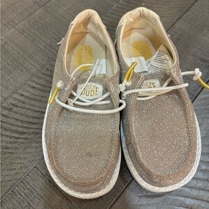 NOT AVAILABLE Hey Dude Kids Glittery Tan Sneakers